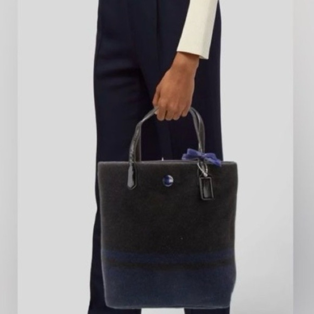 Coach Classic Vintage Wool Bag Black and Blue Leather Tote